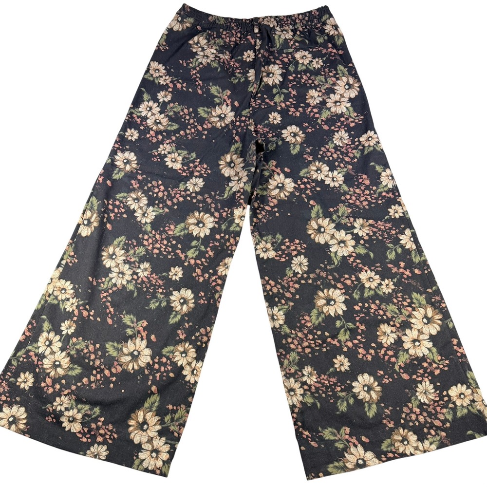 VICI Floral Wide Leg‎ Pants Womens Large Black Brown High Rise Casual Dressy - Picture 8 of 10